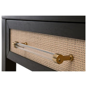 Essentials For Living Holland  1-Drawer Side Table~ Brushed Black Acacia, Natural Rattan