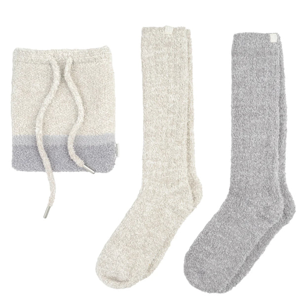 Kashwere Montecito Socks Set of 2 Fog and Oyster With Drawstring Pouch Kash Lounge