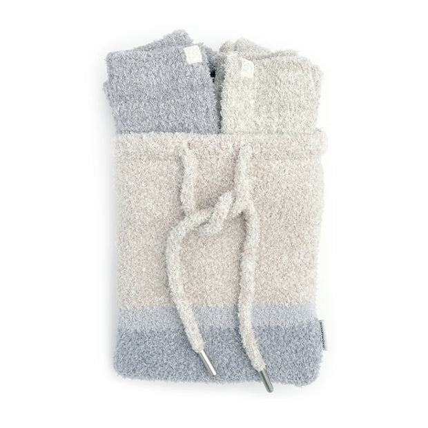 Kashwere Montecito Socks Set of 2 Fog and Oyster With Drawstring Pouch Kash Lounge