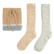 Kashwere Montecito Socks Set of 2 Honey and Oyster With Drawstring Pouch Kash Lounge