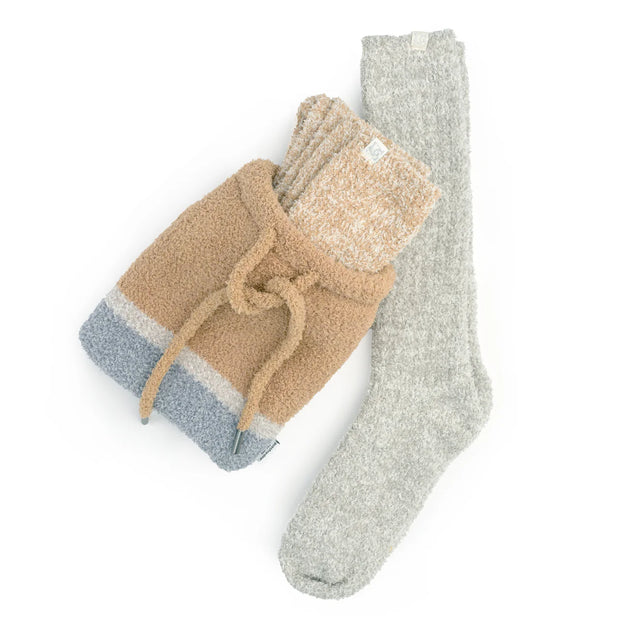 Kashwere Montecito Socks Set of 2 Honey and Oyster With Drawstring Pouch Kash Lounge