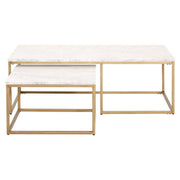 Essentials For Living Carrera Nesting Coffee Table ~ White Carrera Marble, Brushed Gold