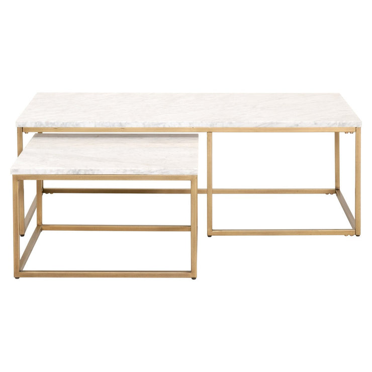 Essentials For Living Carrera Nesting Coffee Table ~ White Carrera Marble, Brushed Gold