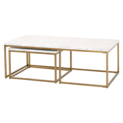 Essentials For Living Carrera Nesting Coffee Table ~ White Carrera Marble, Brushed Gold
