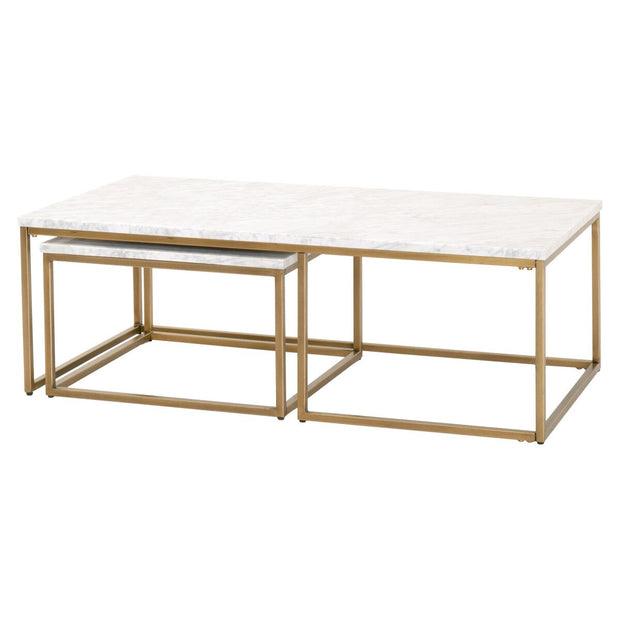 Essentials For Living Carrera Nesting Coffee Table ~ White Carrera Marble, Brushed Gold