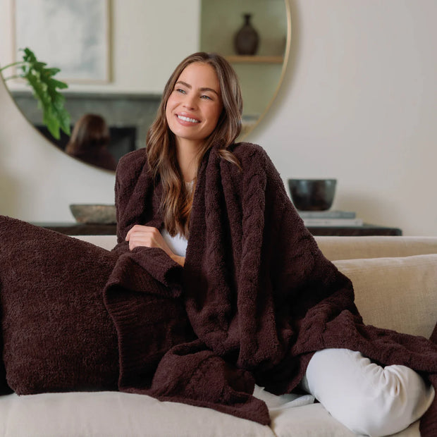 Kashwere Lounge Ultra Soft Walnut Wide Cable Knit Cozy Throw