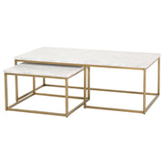 Essentials For Living Carrera Nesting Coffee Table ~ White Carrera Marble, Brushed Gold