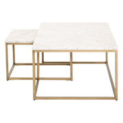 Essentials For Living Carrera Nesting Coffee Table ~ White Carrera Marble, Brushed Gold