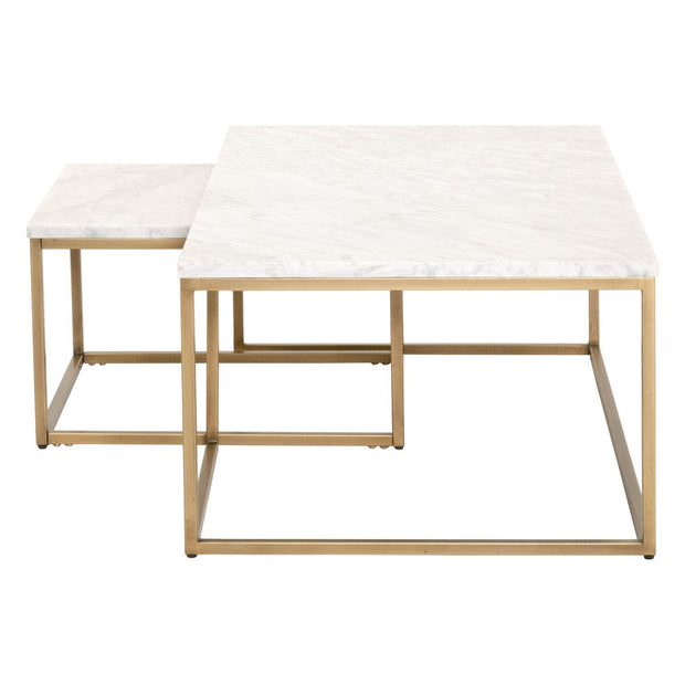 Essentials For Living Carrera Nesting Coffee Table ~ White Carrera Marble, Brushed Gold