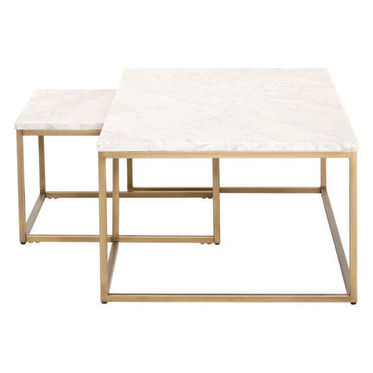 Essentials For Living Carrera Nesting Coffee Table ~ White Carrera Marble, Brushed Gold