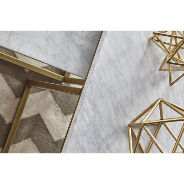 Essentials For Living Carrera Nesting Coffee Table ~ White Carrera Marble, Brushed Gold