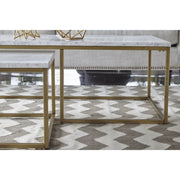 Essentials For Living Carrera Nesting Coffee Table ~ White Carrera Marble, Brushed Gold