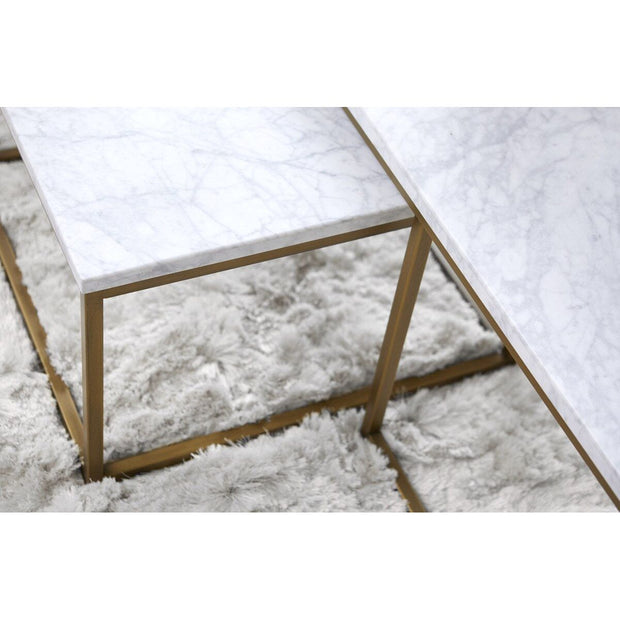 Essentials For Living Carrera Nesting Coffee Table ~ White Carrera Marble, Brushed Gold