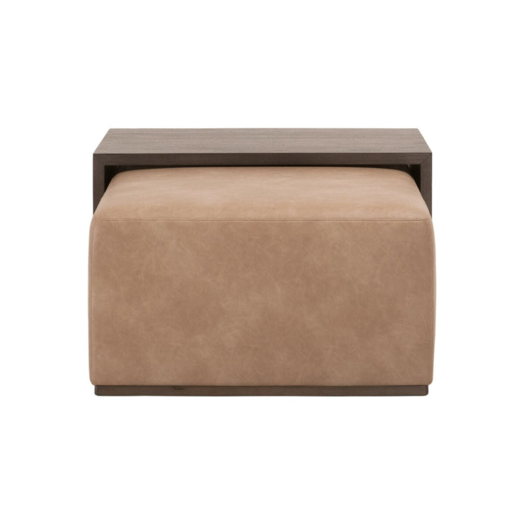 Essentials For Living Dovetail Upholstered Coffee Table ~ Ivanhoe Toast, Burnished Brown Acacia