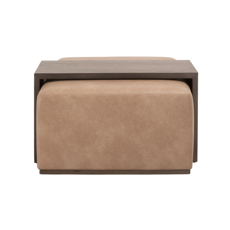 Essentials For Living Dovetail Upholstered Coffee Table ~ Ivanhoe Toast, Burnished Brown Acacia