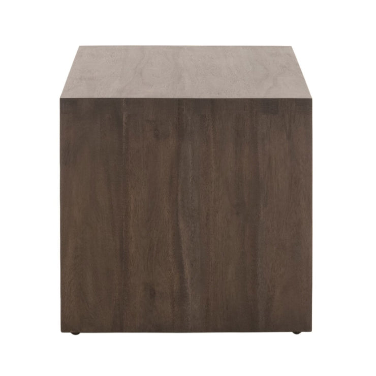 Essentials For Living Dovetail Upholstered Coffee Table ~ Ivanhoe Toast, Burnished Brown Acacia