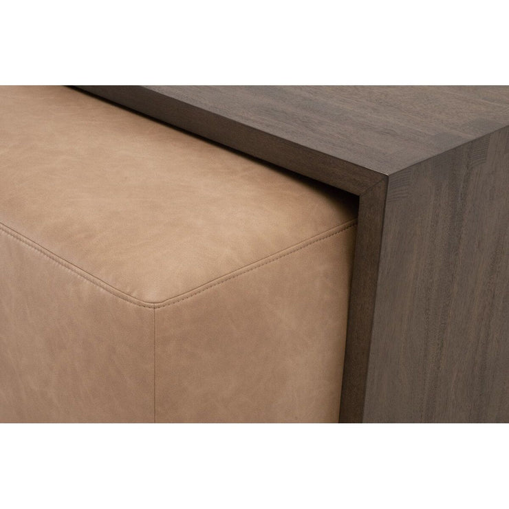 Essentials For Living Dovetail Upholstered Coffee Table ~ Ivanhoe Toast, Burnished Brown Acacia