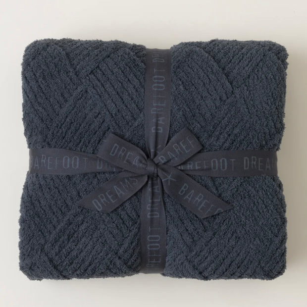 Barefoot Dreams CozyChic Slate Blue Diamond Weave Throw Blanket