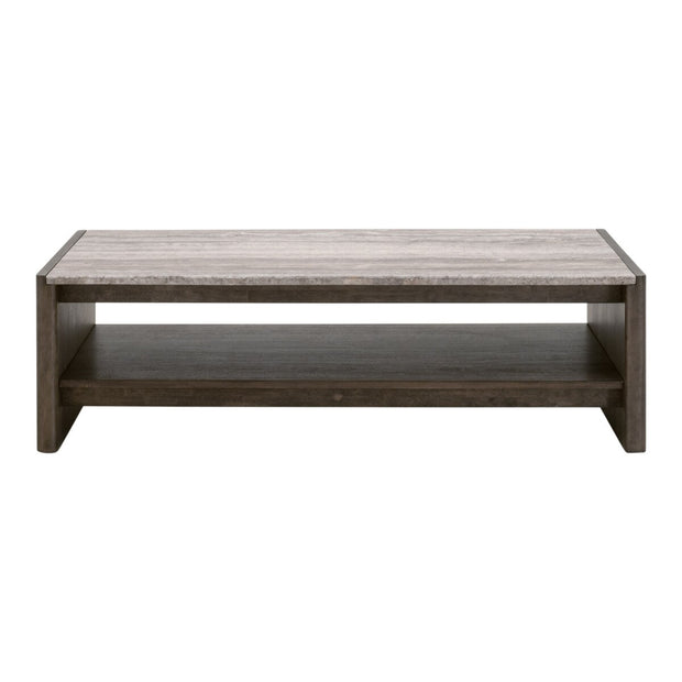 Essentials For Living Linnea Coffee Table ~ Burnished Brown Acacia, Gray Travertine