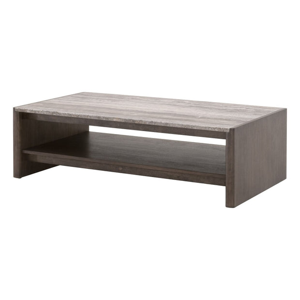 Essentials For Living Linnea Coffee Table ~ Burnished Brown Acacia, Gray Travertine