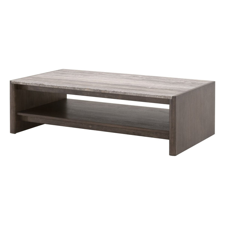 Essentials For Living Linnea Coffee Table ~ Burnished Brown Acacia, Gray Travertine