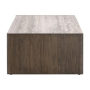 Essentials For Living Linnea Coffee Table ~ Burnished Brown Acacia, Gray Travertine
