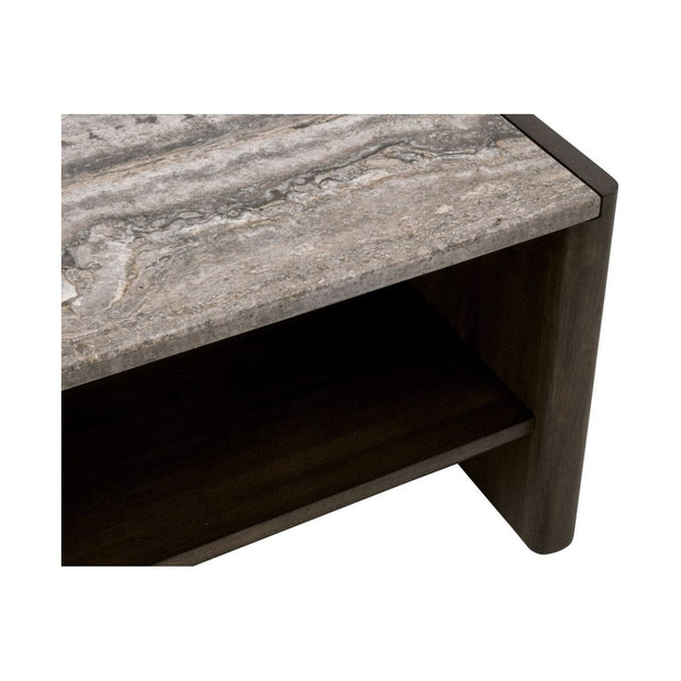 Essentials For Living Linnea Coffee Table ~ Burnished Brown Acacia, Gray Travertine