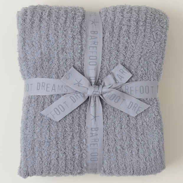 Barefoot Dreams CozyChic Dove Gray Ribbed Throw Blanket