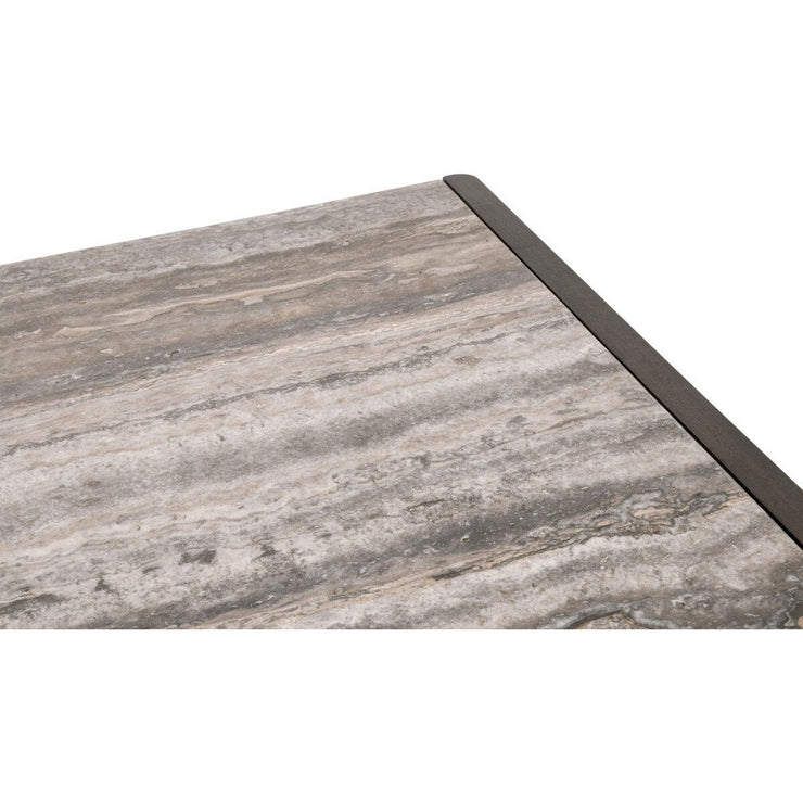 Essentials For Living Linnea Coffee Table ~ Burnished Brown Acacia, Gray Travertine