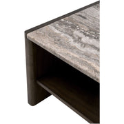Essentials For Living Linnea Coffee Table ~ Burnished Brown Acacia, Gray Travertine