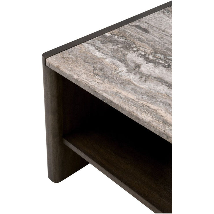 Essentials For Living Linnea Coffee Table ~ Burnished Brown Acacia, Gray Travertine