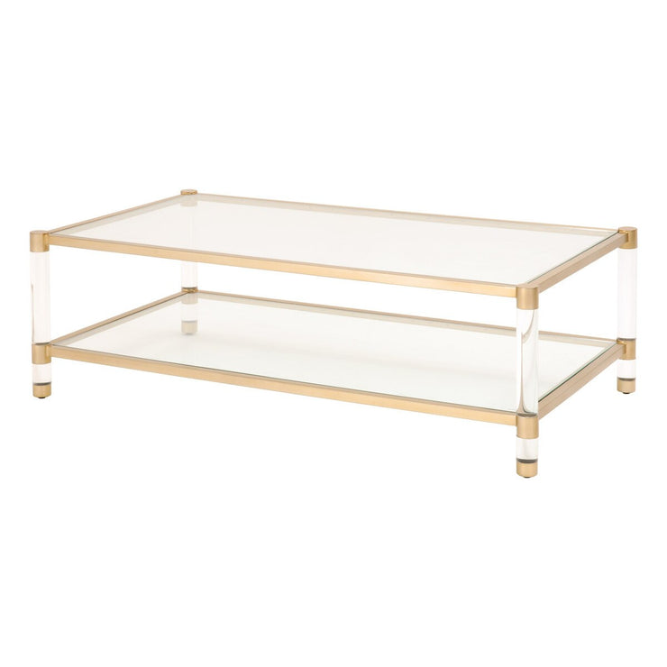 Essentials For Living Nouveau Coffee Table ~ Brushed Brass, Lucite, Clear Glass