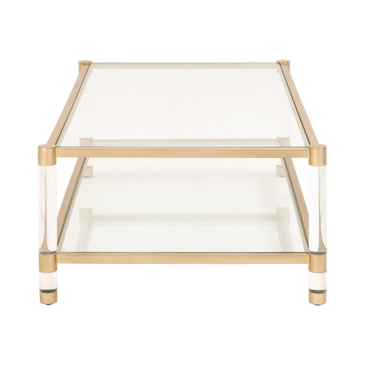 Essentials For Living Nouveau Coffee Table ~ Brushed Brass, Lucite, Clear Glass