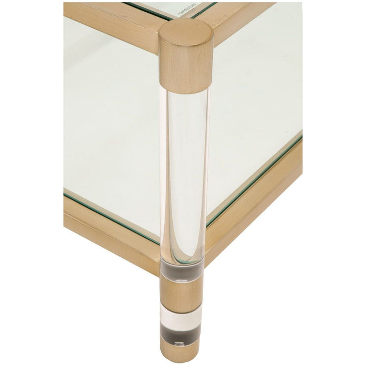 Essentials For Living Nouveau Coffee Table ~ Brushed Brass, Lucite, Clear Glass