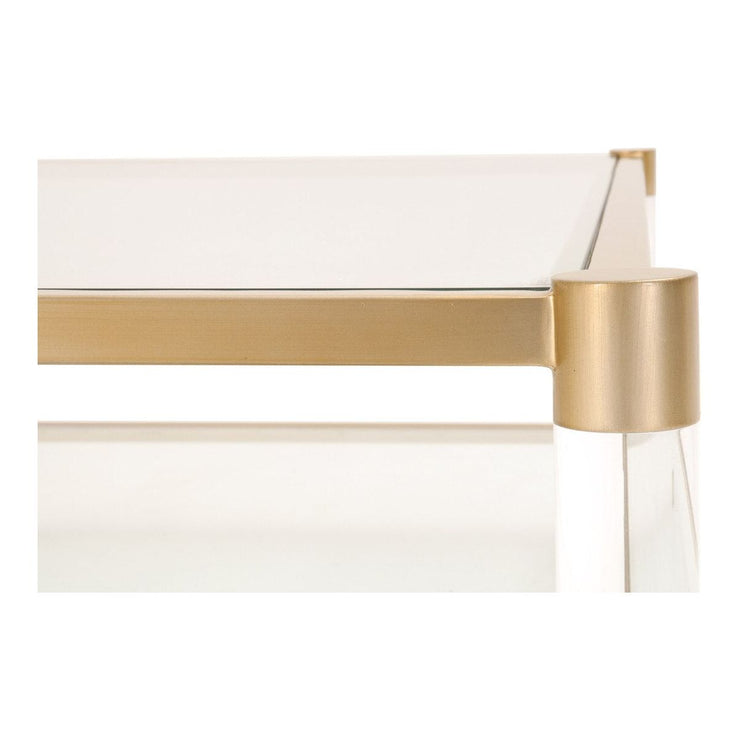 Essentials For Living Nouveau Coffee Table ~ Brushed Brass, Lucite, Clear Glass