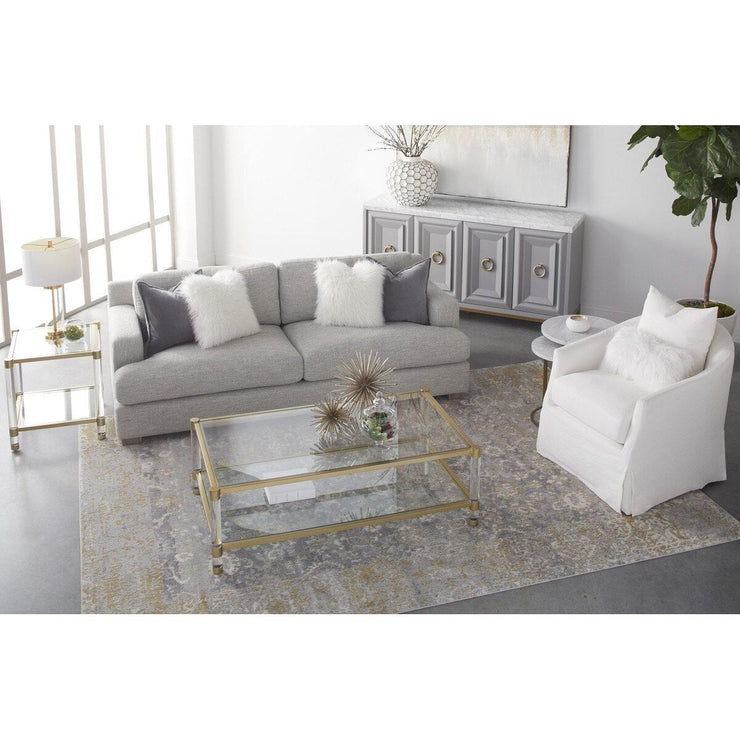 Essentials For Living Nouveau Coffee Table ~ Brushed Brass, Lucite, Clear Glass