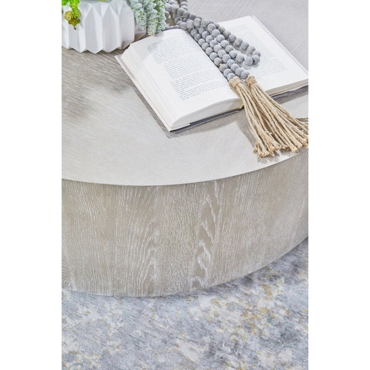Essentials For Living Roto Large Coffee Table ~ Natural Gray Oak, Brushed Silver