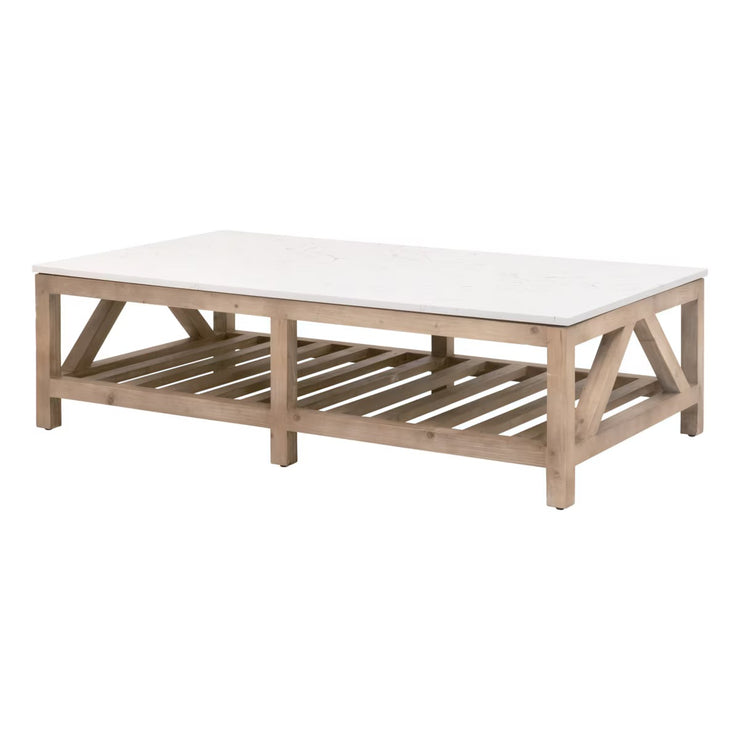 Essentials For Living Spruce Coffee Table ~ Smoke Gray Pine, White Quartz