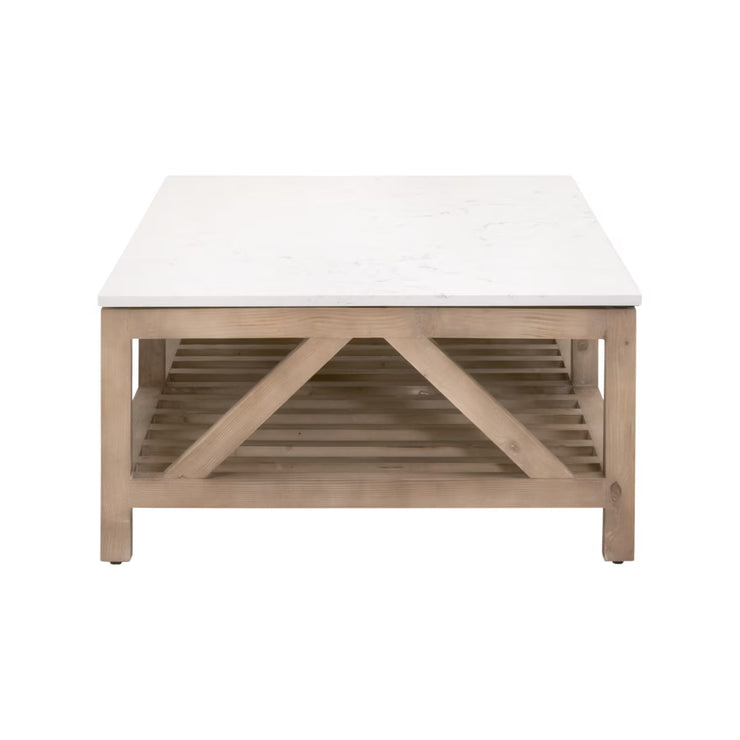Essentials For Living Spruce Coffee Table ~ Smoke Gray Pine, White Quartz