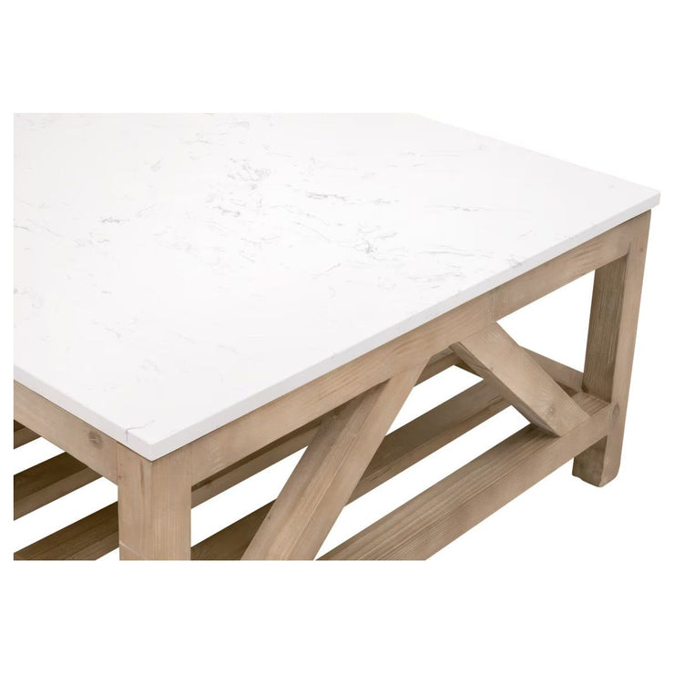 Essentials For Living Spruce Coffee Table ~ Smoke Gray Pine, White Quartz