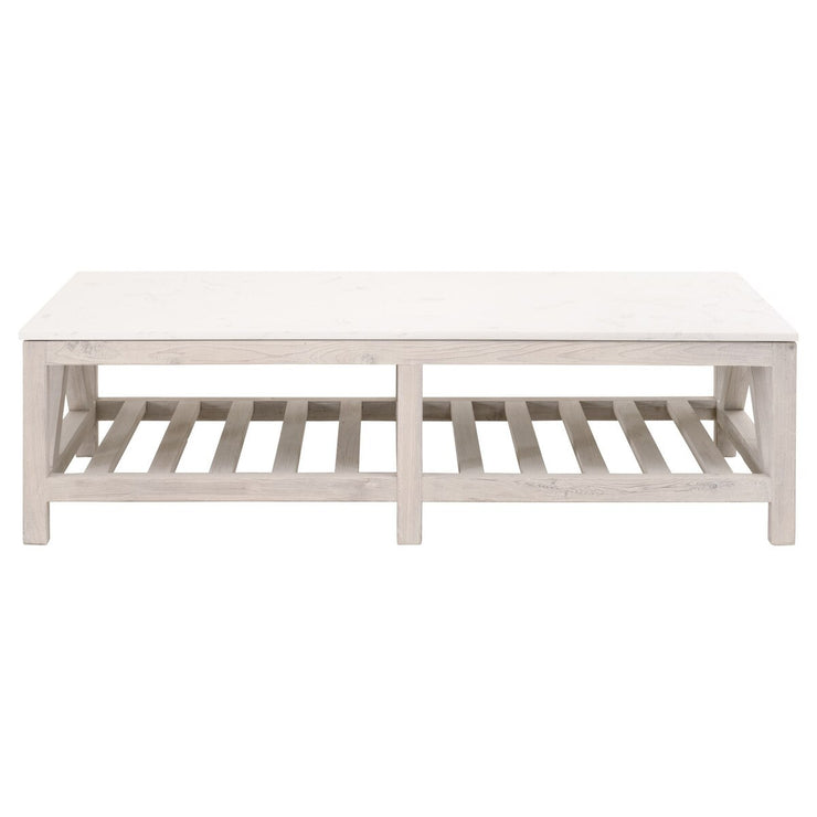 Essentials For Living Spruce Coffee Table ~ White Wash Pine, White Quartz