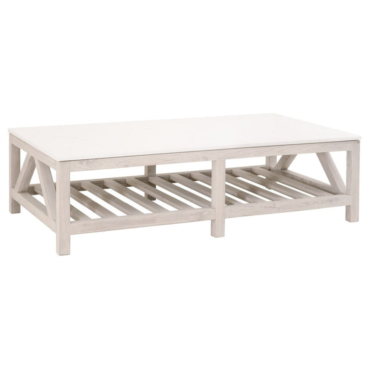 Essentials For Living Spruce Coffee Table ~ White Wash Pine, White Quartz