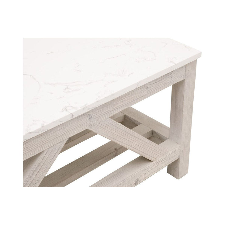 Essentials For Living Spruce Coffee Table ~ White Wash Pine, White Quartz