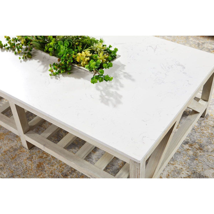 Essentials For Living Spruce Coffee Table ~ White Wash Pine, White Quartz