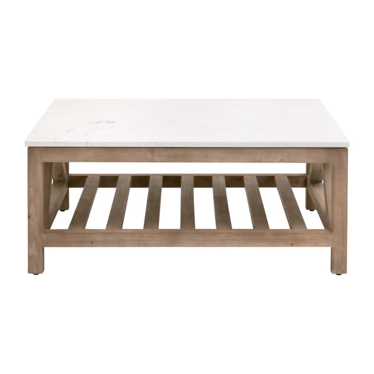 Essentials For Living Spruce Square Coffee Table ~ Smoke Gray Pine, White Quartz