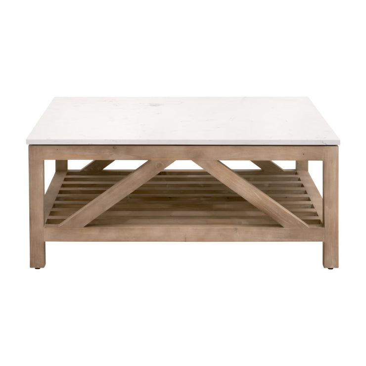 Essentials For Living Spruce Square Coffee Table ~ Smoke Gray Pine, White Quartz