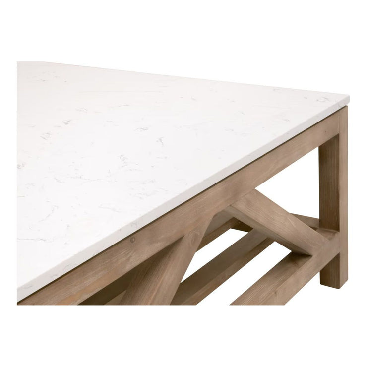 Essentials For Living Spruce Square Coffee Table ~ Smoke Gray Pine, White Quartz