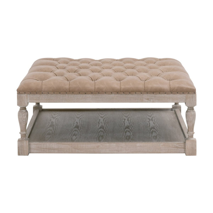 Essentials For Living Townsend Tufted Upholstered Coffee Table ~ Ivanhoe-Toast, Natural Gray Ash
