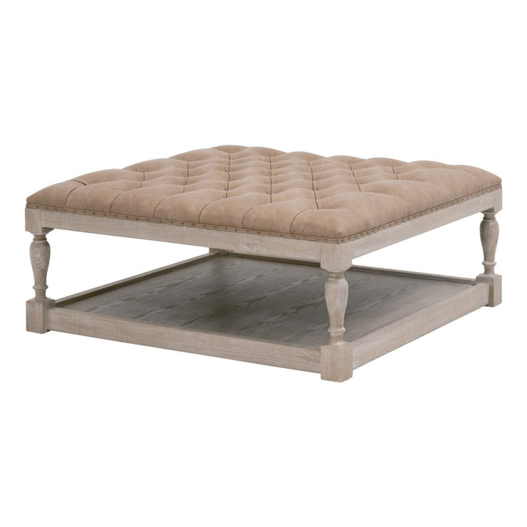 Essentials For Living Townsend Tufted Upholstered Coffee Table ~ Ivanhoe-Toast, Natural Gray Ash