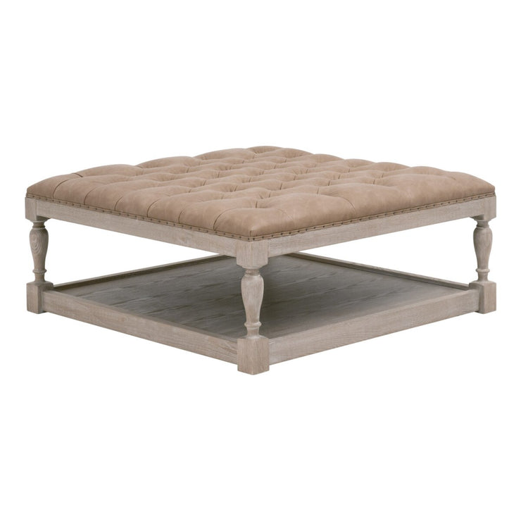 Essentials For Living Townsend Tufted Upholstered Coffee Table ~ Ivanhoe-Toast, Natural Gray Ash
